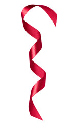 Shiny satin ribbon in red color isolated on white background close up