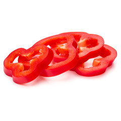 Red sweet bell pepper slices isolated on white background cutout