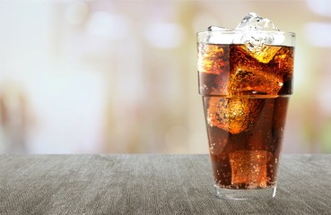 Glass of cola with ice cubes isolated on white background - obrazy, fototapety, plakaty