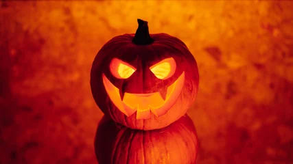 Foto op Plexiglas jack-o-lantern pumpkin orange light, Halloween background © nikkytok