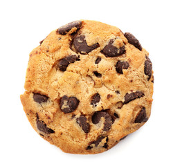 Tasty chocolate cookie on white background, top view - obrazy, fototapety, plakaty
