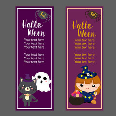 halloween vertical banner with lovable cartoon character