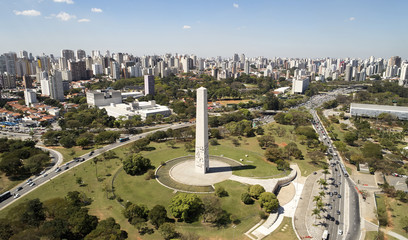 Ibirapuera park in Sao Paulo city, obelisk monument. Brazil.