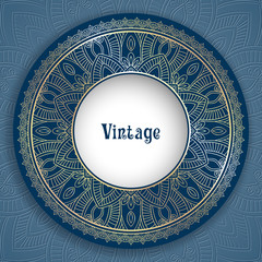 Vintage ornamental round frame for greeting card, invitation or packaging design. Vector Illustration