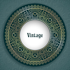 Vintage ornamental round frame for greeting card, invitation or packaging design. Vector Illustration