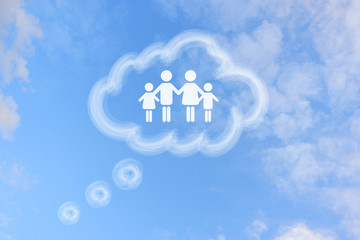 Dream family on blue sky.