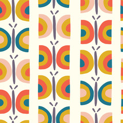 Retro butterfly seamless vector pattern background. Scandinavian seamless hand drawn butterflies in vintage style for girls, women, birthday card, fabric, nursery, gift wrap,banner, kids decor, paper