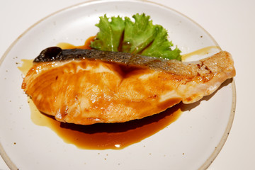 Salmon fish grilled soy Sauce - Japanese food style.
