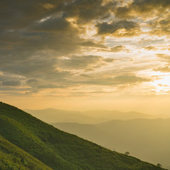 Mountains and forests in the morning.