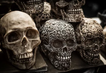 Gordijnen Versierde kleurrijke schedels, dag van de doden, Mexico © Belikova Oksana