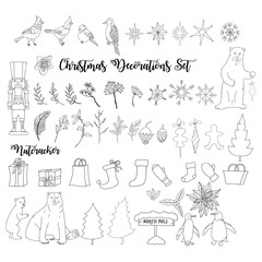 Obraz premium Christmas decoration set with Nutcracker and Christmas tree