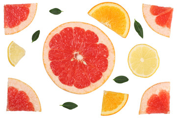Slices of grapefruit isolated on white,flat lay