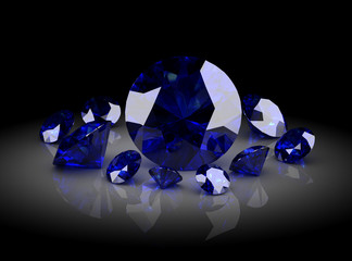 Beautiful gems on black background , 3D illustration.