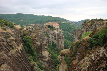 Fototapeta na wymiar View to the Monastery of Varlaam and surrounding landscape, Meteora, Thessaly, Greece