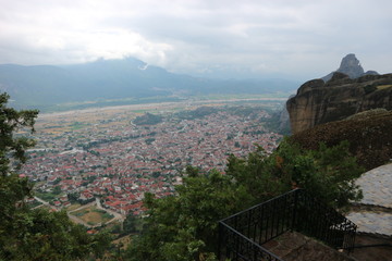 Fototapeta premium View to city of Kalabaka from the Monastery of saint Stephen, Meteora, Thessaly, Greece