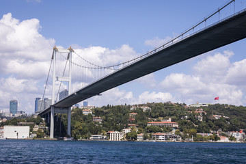 Landscape view of 15 July Martyrs Bridge or unofficially Bosphorus Bridge also called First Bridge