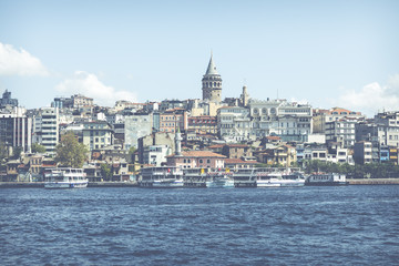 Cityscape with Galata Tower and Gulf of the Golden Horn in Istanbul, Turkey.