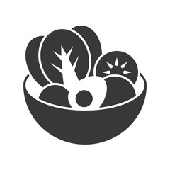 salad bowl with vegetable and boiled egg, food and beverage set, glyph design icon