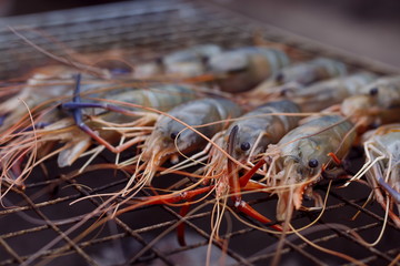 Grilled shrimp with charcoal stove.