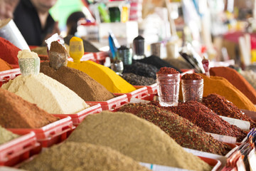 Traditional bazaar with spices in Tashkent, Uzbekistan.
