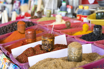 Traditional bazaar with spices in Tashkent, Uzbekistan.