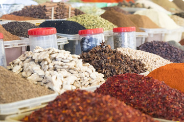 Traditional bazaar with spices in Tashkent, Uzbekistan.