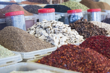 Traditional bazaar with spices in Tashkent, Uzbekistan.