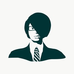 Face front view. Elegant silhouette of a female head. Business woman wearing spectacles
