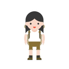 Hiking concept, cute hiker character with equipment in flat design