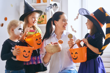 family celebrating Halloween
