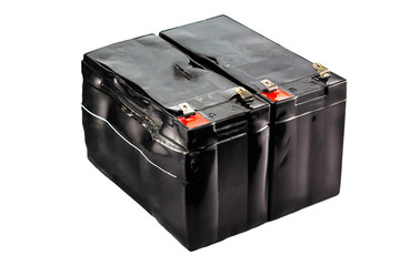 Damaged battery isolate and white background