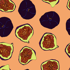 fig fruit cartoon vector pattern for banner or postcard