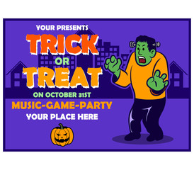 Frank Haunting The City Halloween Retro Poster Cartoon