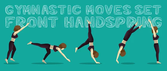 Foto op Plexiglas Gymnastic Moves Set Front Handspring Manga Cartoon Vector Illustration © bullet_chained