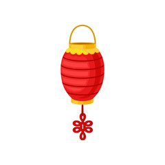 Red Chinese paper street or house lantern, decorative element for festive design vector Illustration on a white background