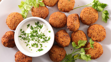 fried falafel and sauce