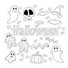 Halloween elements coloring set for adult and kids.Hand drawn.Vector illustration.Doodle style.