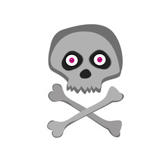 Vector cartoon skeleton scull with pink eyes isolated on white background.