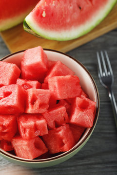 Dessert of sliced slices of watermelon, top view