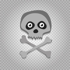 Vector cartoon skeleton scull with eyes isolated on transparent background.