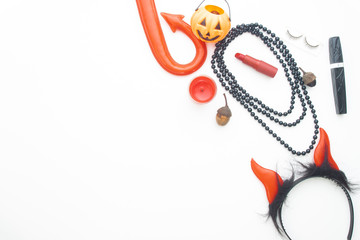 Creative flat lay Halloween fashion set for woman on white background