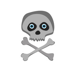 Vector cartoon skeleton scull with yellow scary eyes isolated on white background.