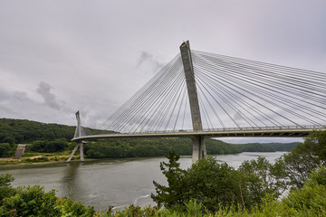 Fototapeta na wymiar Pont de Terenez, a bridge met in a trip to Brittany, France