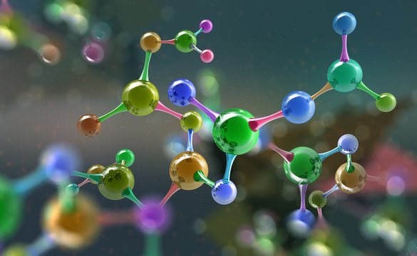 Molecule. Hi Tech technology in the field of genetic engineering. Scientific breakthrough in molecular synthesis. 3D illustration on a futuristic background