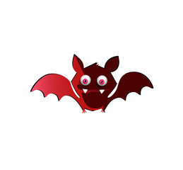 Vector illustration of cute funny red cartoon bat on white background