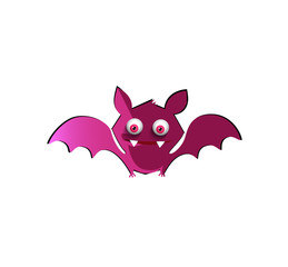 Vector illustration of cute funny purple cartoon bat on white background
