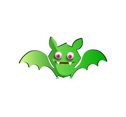 Vector illustration of cute funny green cartoon bat on white background