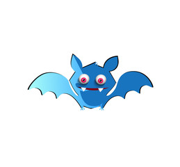 Vector illustration of cute funny blue cartoon bat on white background