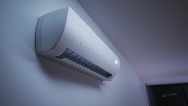 Internal unit of a split air conditioner. Smooth and slow camera heading. 4K HD