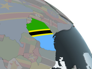 Tanzania with flag on globe